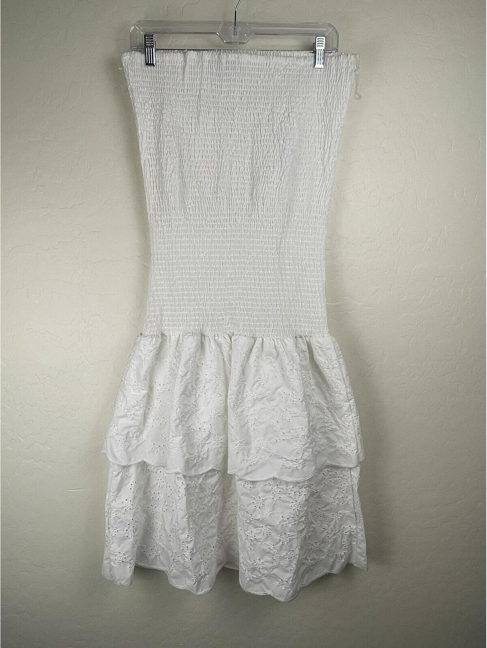 Justify White Strapless Smocked Eyelet Lace Ruffle Hem Dress Size XL